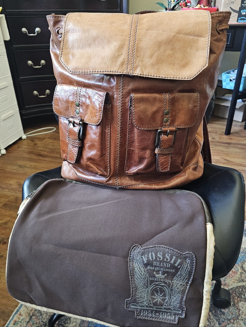 Vintage Fossil Chestnut Brown Leather Backpack